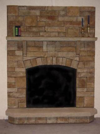 Classic Fieldstone Fan Surround Raised Hearth With Stone Mantel